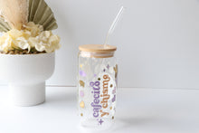 Load image into Gallery viewer, Coffee Theme Glass Coffee Cup With Bamboo Lid And Glass Straw
