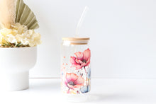 Load image into Gallery viewer, Floral Glass Tumbler With Bamboo Lid And Glass Straw