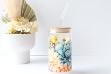 Load image into Gallery viewer, Floral Glass Tumbler With Bamboo Lid And Glass Straw
