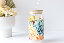 Load image into Gallery viewer, Floral Glass Tumbler With Bamboo Lid And Glass Straw