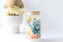 Load image into Gallery viewer, Floral Glass Tumbler With Bamboo Lid And Glass Straw