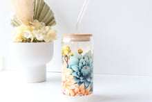 Load image into Gallery viewer, Floral Glass Tumbler With Bamboo Lid And Glass Straw