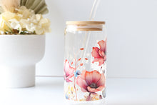 Load image into Gallery viewer, Floral Glass Tumbler With Bamboo Lid And Glass Straw