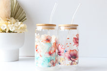 Load image into Gallery viewer, Floral Glass Tumbler With Bamboo Lid And Glass Straw