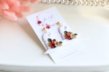 Load image into Gallery viewer, Witch Hat Polymer Clay Earrings – Handmade Halloween Earrings | Spooky Cute Statement Jewelry | KeandKi Designs (White Flower)