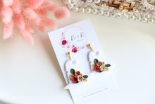 Load image into Gallery viewer, Witch Hat Polymer Clay Earrings – Handmade Halloween Earrings | Spooky Cute Statement Jewelry | KeandKi Designs (White Flower)