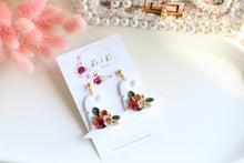 Load image into Gallery viewer, Witch Hat Polymer Clay Earrings – Handmade Halloween Earrings | Spooky Cute Statement Jewelry | KeandKi Designs (White Flower)