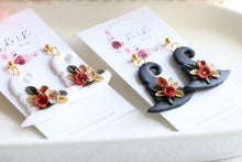 Load image into Gallery viewer, Witch Hat Polymer Clay Earrings – Handmade Halloween Earrings | Spooky Cute Statement Jewelry | KeandKi Designs (Black Flower)