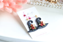 Load image into Gallery viewer, Witch Hat Polymer Clay Earrings – Handmade Halloween Earrings | Spooky Cute Statement Jewelry | KeandKi Designs (Black Flower)