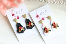 Load image into Gallery viewer, Pumpkin Floral Polymer Clay Earrings – Handmade Autumn Halloween Earrings | Fall Floral Jewelry | KeandKi Designs ( Tri color Red teraccotta beige  Floral )