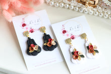 Load image into Gallery viewer, Pumpkin Floral Polymer Clay Earrings – Handmade Autumn Halloween Earrings | Fall Floral Jewelry | KeandKi Designs ( Tri color Red teraccotta beige  Floral )
