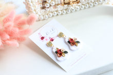Load image into Gallery viewer, Pumpkin Floral Polymer Clay Earrings – Handmade Autumn Halloween Earrings | Fall Floral Jewelry | KeandKi Designs ( Tri color Red teraccotta beige  Floral )