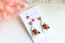 Load image into Gallery viewer, Pumpkin Floral Polymer Clay Earrings – Handmade Autumn Halloween Earrings | Fall Floral Jewelry | KeandKi Designs ( Tri color Red teraccotta beige  Floral )