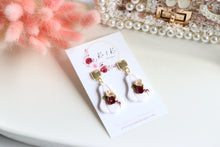 Load image into Gallery viewer, Pumpkin Floral Polymer Clay Earrings – Handmade Autumn Halloween Earrings | Fall Floral Jewelry | KeandKi Designs ( Red and Beige Floral )