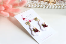 Load image into Gallery viewer, Pumpkin Floral Polymer Clay Earrings – Handmade Autumn Halloween Earrings | Fall Floral Jewelry | KeandKi Designs ( Red and Beige Floral )