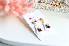 Load image into Gallery viewer, Pumpkin Floral Polymer Clay Earrings – Handmade Autumn Halloween Earrings | Fall Floral Jewelry | KeandKi Designs ( Red and Beige Floral )