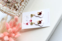 Load image into Gallery viewer, Pumpkin Floral Polymer Clay Earrings – Handmade Autumn Halloween Earrings | Fall Floral Jewelry | KeandKi Designs ( Red and Beige Floral )