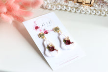 Load image into Gallery viewer, Pumpkin Floral Polymer Clay Earrings – Handmade Autumn Halloween Earrings | Fall Floral Jewelry | KeandKi Designs ( Red and Beige Floral )
