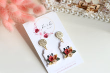Load image into Gallery viewer, Tomb Polymer Clay Earrings – Handmade Gothic Floral Halloween Earrings | Spooky Elegant Jewelry | KeandKi Designs (White)