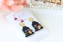 Load image into Gallery viewer, Tomb Polymer Clay Earrings – Handmade Gothic Floral Halloween Earrings | Spooky Elegant Jewelry | KeandKi Designs (White)