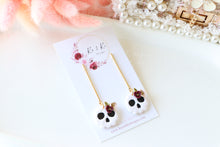 Load image into Gallery viewer, Floral Tiny Skull Polymer Clay Earrings – Mini Gothic Floral Earrings | Handmade Spooky Cute Jewelry | KeandKi Designs (Red Beige)