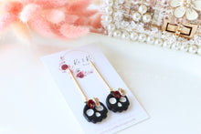 Load image into Gallery viewer, Floral Tiny Skull Polymer Clay Earrings – Mini Gothic Floral Earrings | Handmade Spooky Cute Jewelry | KeandKi Designs (Black)