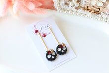 Load image into Gallery viewer, Floral Tiny Skull Polymer Clay Earrings – Mini Gothic Floral Earrings | Handmade Spooky Cute Jewelry | KeandKi Designs (Black)