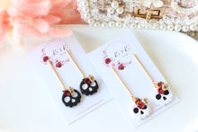 Load image into Gallery viewer, Floral Tiny Skull Polymer Clay Earrings – Mini Gothic Floral Earrings | Handmade Spooky Cute Jewelry | KeandKi Designs (Black)