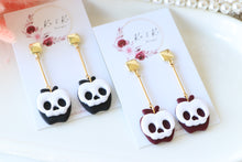 Load image into Gallery viewer, Apple Skull Polymer Clay Earrings – Poison Apple Halloween Earrings | Handmade Spooky Cute Jewelry | KeandKi Designs (Marroon)