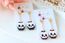 Load image into Gallery viewer, Apple Skull Polymer Clay Earrings – Poison Apple Halloween Earrings | Handmade Spooky Cute Jewelry | KeandKi Designs (Marroon)