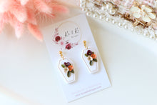 Load image into Gallery viewer, Coffin Floral Polymer Clay Earrings – Gothic Floral Halloween Earrings | Handmade Statement Jewelry | KeandKi Designs ( Tri color)