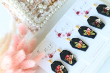 Load image into Gallery viewer, Coffin Floral Polymer Clay Earrings – Gothic Floral Halloween Earrings | Handmade Statement Jewelry | KeandKi Designs ( Red Terracotta Beige color)