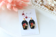 Load image into Gallery viewer, Coffin Floral Polymer Clay Earrings – Gothic Floral Halloween Earrings | Handmade Statement Jewelry | KeandKi Designs ( Red Terracotta Beige color)