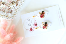 Load image into Gallery viewer, Floral Ghost Polymer Clay Earrings – Spooky Cute Halloween Earrings | Handmade Feminine Ghost Jewelry | KeandKi Designs ( White terracotta red beige Floral )