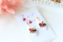 Load image into Gallery viewer, Floral Ghost Polymer Clay Earrings – Spooky Cute Halloween Earrings | Handmade Feminine Ghost Jewelry | KeandKi Designs ( White terracotta red beige Floral )