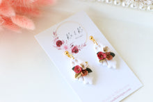 Load image into Gallery viewer, Floral Ghost Polymer Clay Earrings – Spooky Cute Halloween Earrings | Handmade Feminine Ghost Jewelry | KeandKi Designs ( White terracotta red beige Floral )