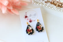 Load image into Gallery viewer, Floral Ghost Polymer Clay Earrings – Spooky Cute Halloween Earrings | Handmade Feminine Ghost Jewelry | KeandKi Designs ( Teracotta red and beige Floral )