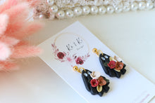 Load image into Gallery viewer, Floral Ghost Polymer Clay Earrings – Spooky Cute Halloween Earrings | Handmade Feminine Ghost Jewelry | KeandKi Designs ( Teracotta red and beige Floral )