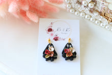 Load image into Gallery viewer, Floral Ghost Polymer Clay Earrings – Spooky Cute Halloween Earrings | Handmade Feminine Ghost Jewelry | KeandKi Designs ( Teracotta red and beige Floral )