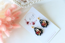 Load image into Gallery viewer, Floral Ghost Polymer Clay Earrings – Spooky Cute Halloween Earrings | Handmade Feminine Ghost Jewelry | KeandKi Designs ( Teracotta red and beige Floral )