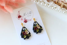 Load image into Gallery viewer, Floral Ghost Polymer Clay Earrings – Spooky Cute Halloween Earrings | Handmade Feminine Ghost Jewelry | KeandKi Designs ( Black ghost Red Beige ) (Copy)