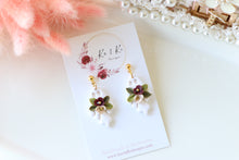 Load image into Gallery viewer, Floral Ghost Polymer Clay Earrings – Spooky Cute Halloween Earrings | Handmade Feminine Ghost Jewelry | KeandKi Designs ( White red beige Floral )
