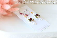 Load image into Gallery viewer, Floral Ghost Polymer Clay Earrings – Spooky Cute Halloween Earrings | Handmade Feminine Ghost Jewelry | KeandKi Designs ( White red beige Floral )
