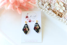 Load image into Gallery viewer, Floral Ghost Polymer Clay Earrings – Spooky Cute Halloween Earrings | Handmade Feminine Ghost Jewelry | KeandKi Designs ( Black tipped ghost Red Beige )