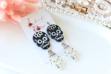 Load image into Gallery viewer, Skull Polymer Clay Earrings – Handmade Gothic Halloween Earrings | Spooky Cute Statement  Jewelry | KeandKi Designs(Floral)