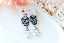 Load image into Gallery viewer, Skull Polymer Clay Earrings – Handmade Gothic Halloween Earrings | Spooky Cute Statement  Jewelry | KeandKi Designs(Floral)