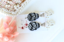 Load image into Gallery viewer, Skull Polymer Clay Earrings – Handmade Gothic Halloween Earrings | Spooky Cute Statement  Jewelry | KeandKi Designs(Floral)