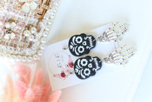 Load image into Gallery viewer, Skull Polymer Clay Earrings – Handmade Gothic Halloween Earrings | Spooky Cute Statement  Jewelry | KeandKi Designs(Embossed)