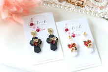 Load image into Gallery viewer, Cross Floral Polymer Clay Earrings – Handmade Floral Statement Earrings | Christian Jewelry | KeandKi Designs ( Black Florals )