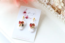 Load image into Gallery viewer, Cross Floral Polymer Clay Earrings – Handmade Floral Statement Earrings | Christian Jewelry | KeandKi Designs ( White Florals )